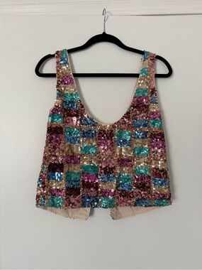 Sequin Checkerboard Crop Tank - Multi Color